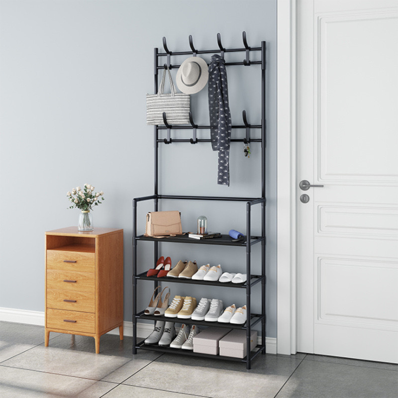 Cabides de chapéu para roupas, rack de sapatos multicamadas, sapatos de chão simples e prateleiras para chapéus, prateleira organizadora de sala de estar com suporte de carga