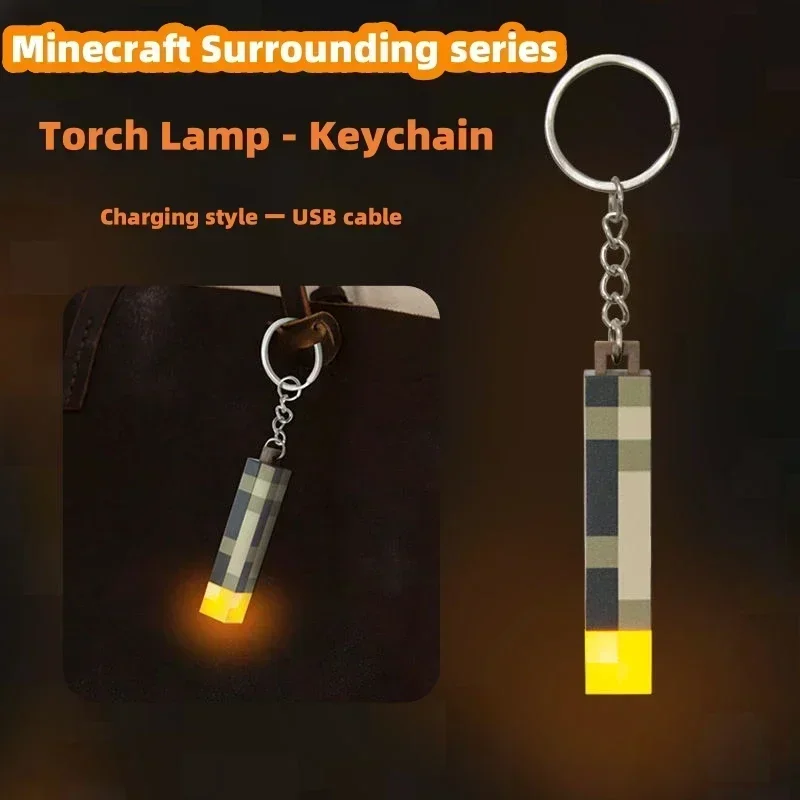 Portachiavi con luce a LED con tema da gioco ricaricabile tramite USB Torcia circostante Mini torcia Illuminazione Zaino Ciondolo Regali per bambini