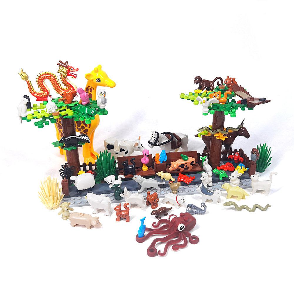 MOC 1 個プリント動物園動物コレクションカモメペンギン魚羊ビルディングブロック土地と海洋レンガ DIY おもちゃ子供のギフト