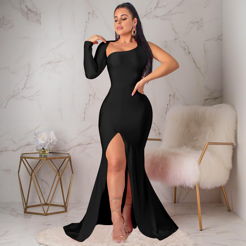 Frühling Herbst Longuette Langarm Elastic Force Single Sleeve Slim Long Damenkleid