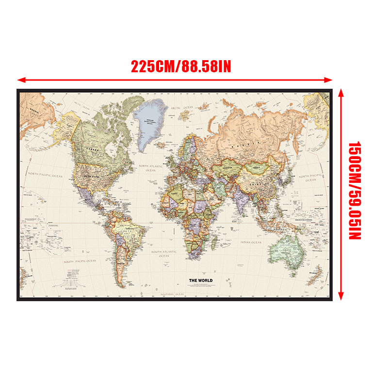 225*150cm 세계지도 부직포 상세지도 벽 아트 포스터 부직포 캔버스 회화 학교 사무실 홈 인테리어