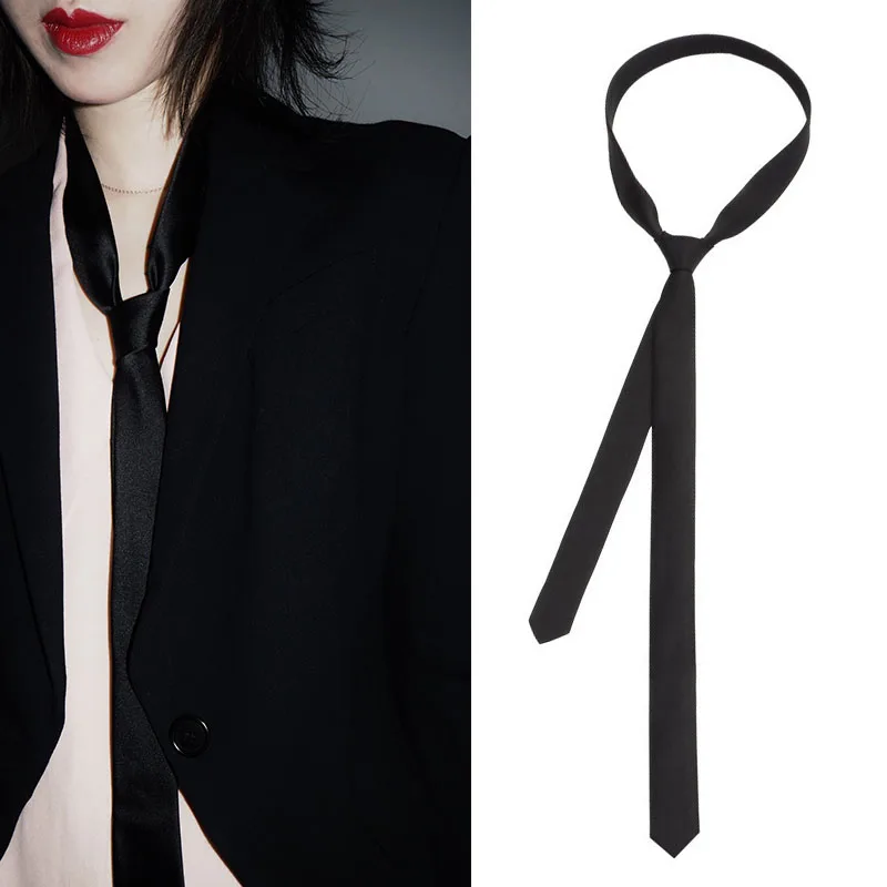 Klassische elegante schwarze Krawatte für Damen und Herren, modisch, koreanisch, schlicht, Clip-Krawatte, schmal, glatt, Kleidungszubehör