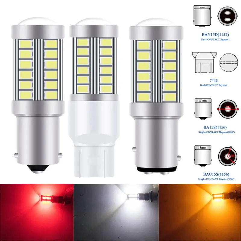 2ชิ้น P21 PY21W 5W 1156 Ba15s 1157 Bay15d 33 LED แบบ SMD ไฟเบรกรถยนต์ไฟถอยหลังไฟจอดรถ