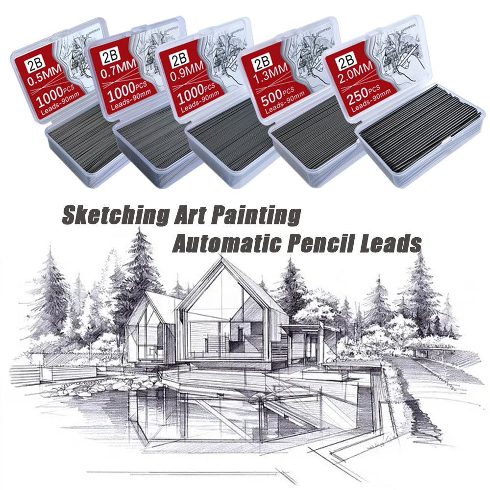 Ricariche di piombo da 1000/250 pezzi, 0,5/0,7/0,9/1,3/2,0 mm HB, ricariche per matite meccaniche resistenti alle rotture, materiale scolastico per ufficio
