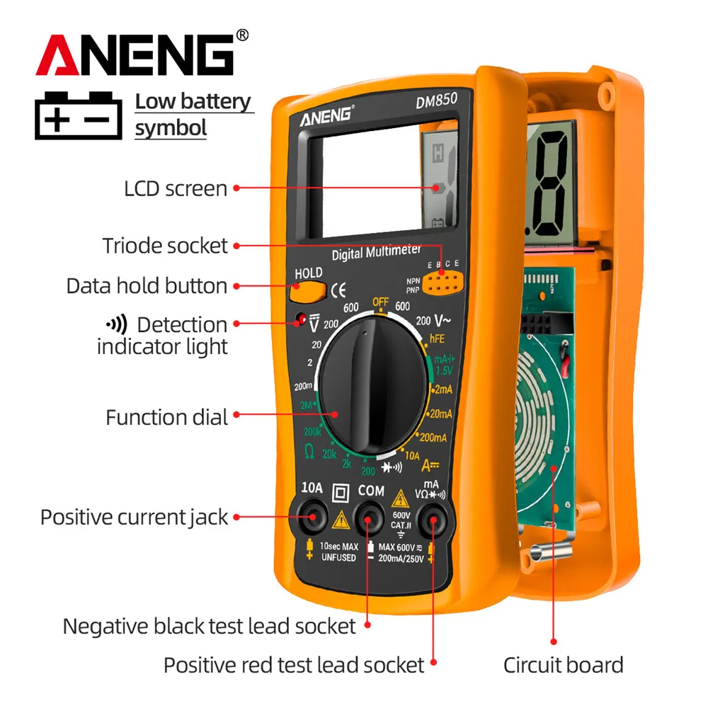 ANENG-multímetro Digital DM850, herramienta profesional automática de 1999 recuentos, probador de voltaje automático de CA/CC, amperímetro de corriente de ohmios, Detector