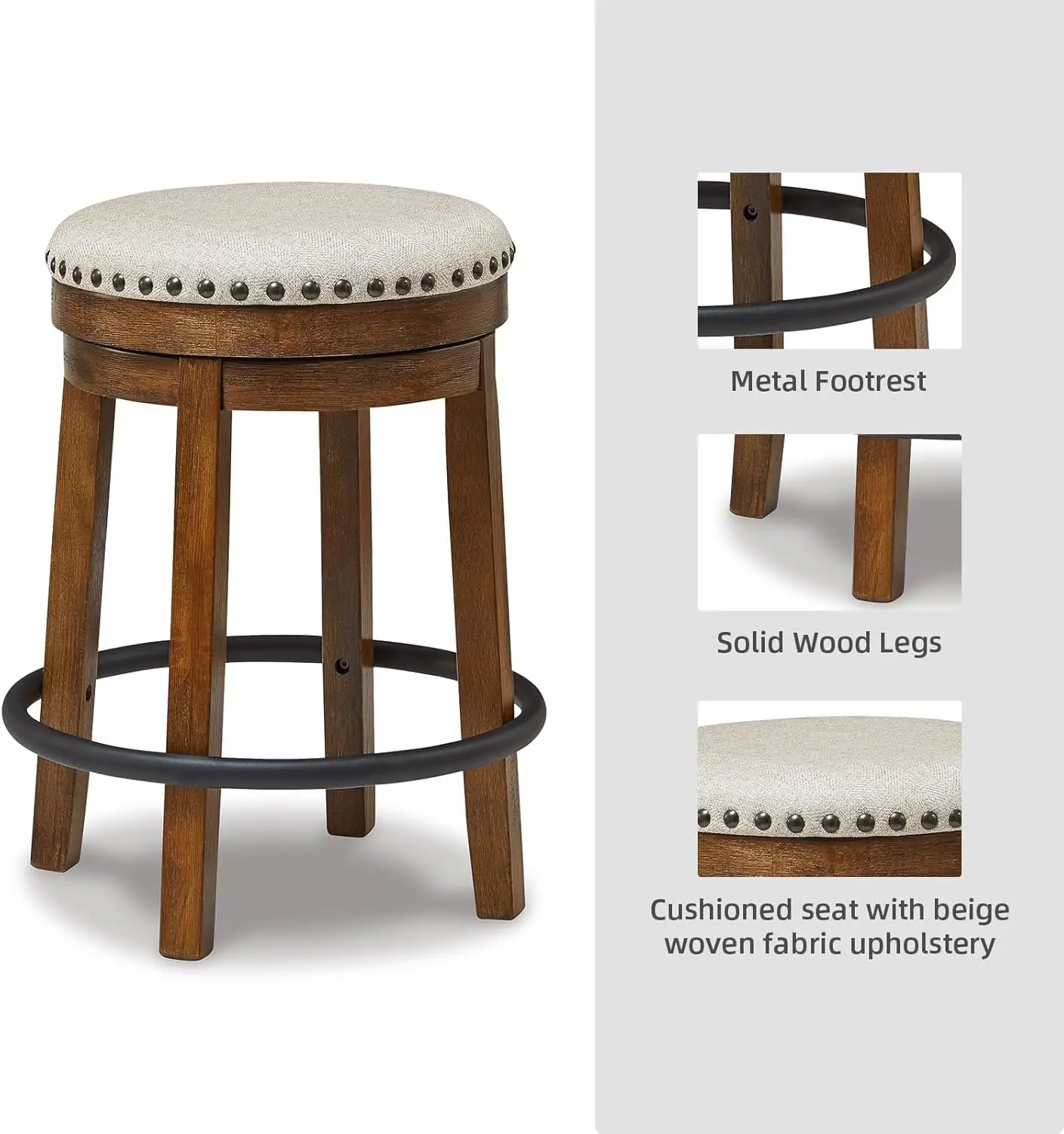 Design by Ashley Valebeck 24" Counter Height Upholstered Swivel Stool, Brown & Black