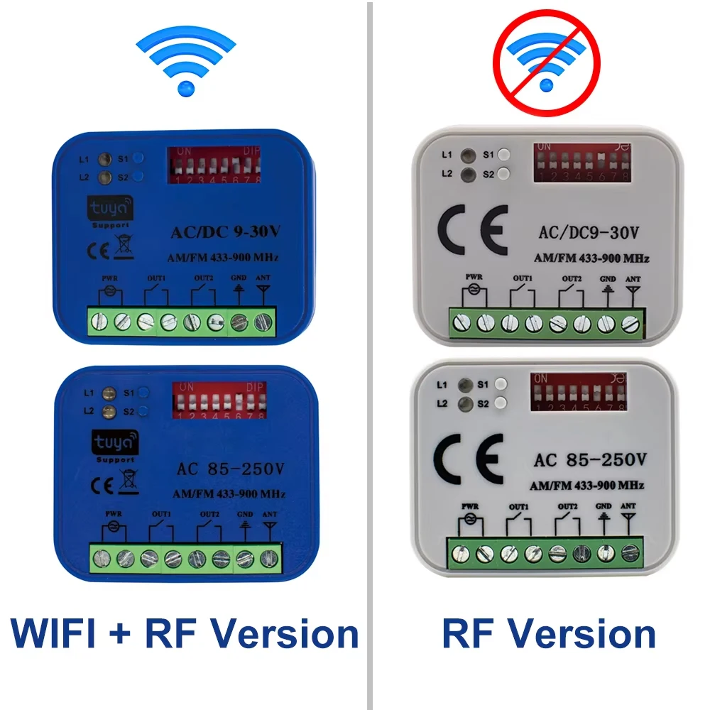 Abridor de puerta de garaje, 2 canales, 433-868MHz, WIFI, aplicación Tuya Smartlife, receptor de Control remoto, controlador, interruptor de encendido y apagado inteligente