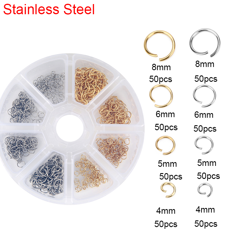 Fechos lagosta de aço inoxidável, anéis de salto abertos, tampas de contas de crimpagem para pulseira diy, colar, suprimentos, kit de fabricação de jóias, conjunto de caixa