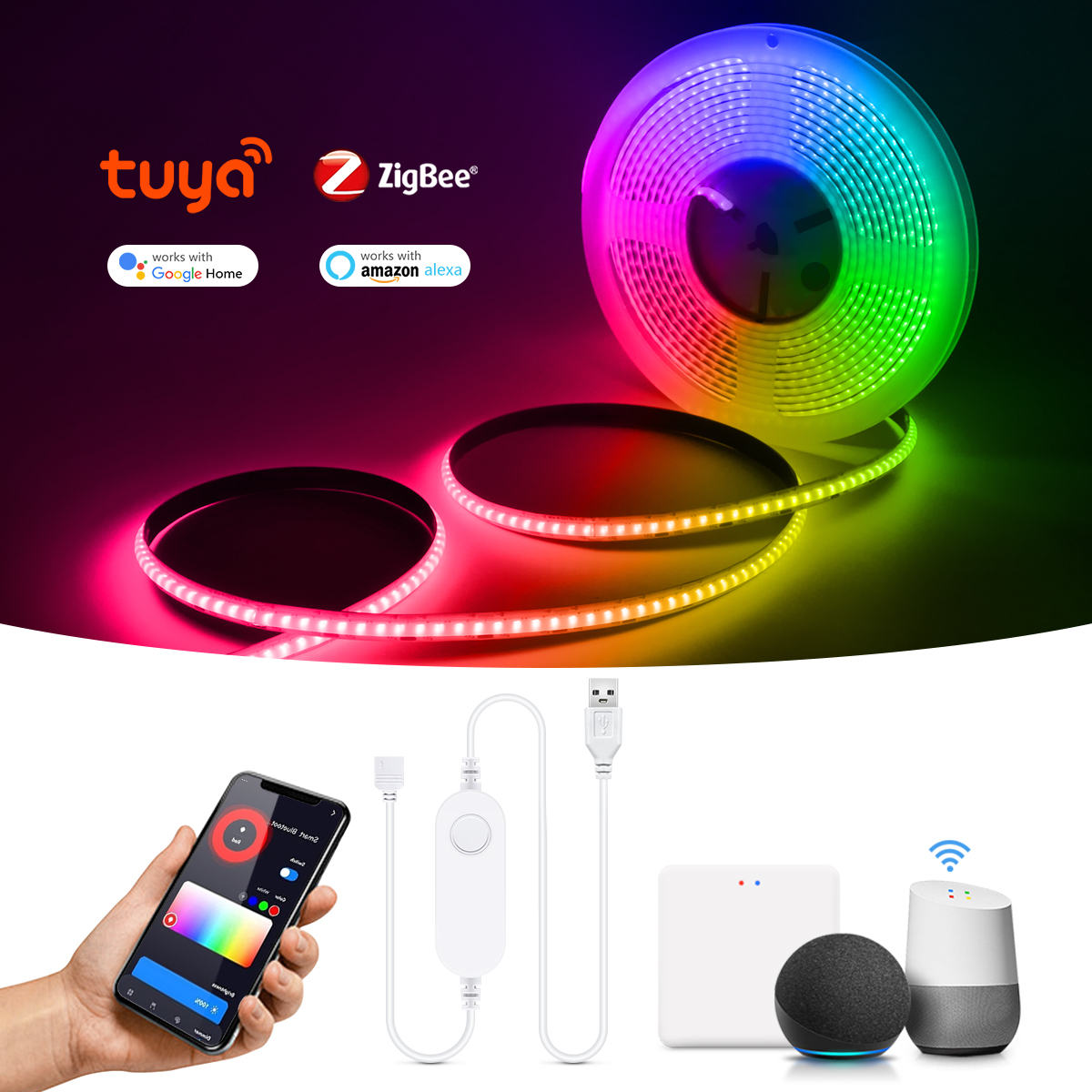 Smart RGB WIFI COB LED Streifen 1m 2m 5m Tuya APP Alexa Control TV Hintergrundbeleuchtung Raum Dekoration led Band Diode Flexible Band 5V USB