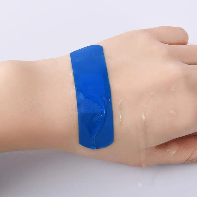 Tirita médica impermeable, cinta adhesiva de yeso elástica Detectable azul, botiquines de primeros auxilios para Hotel, restaurante y Chef, 100 Uds.
