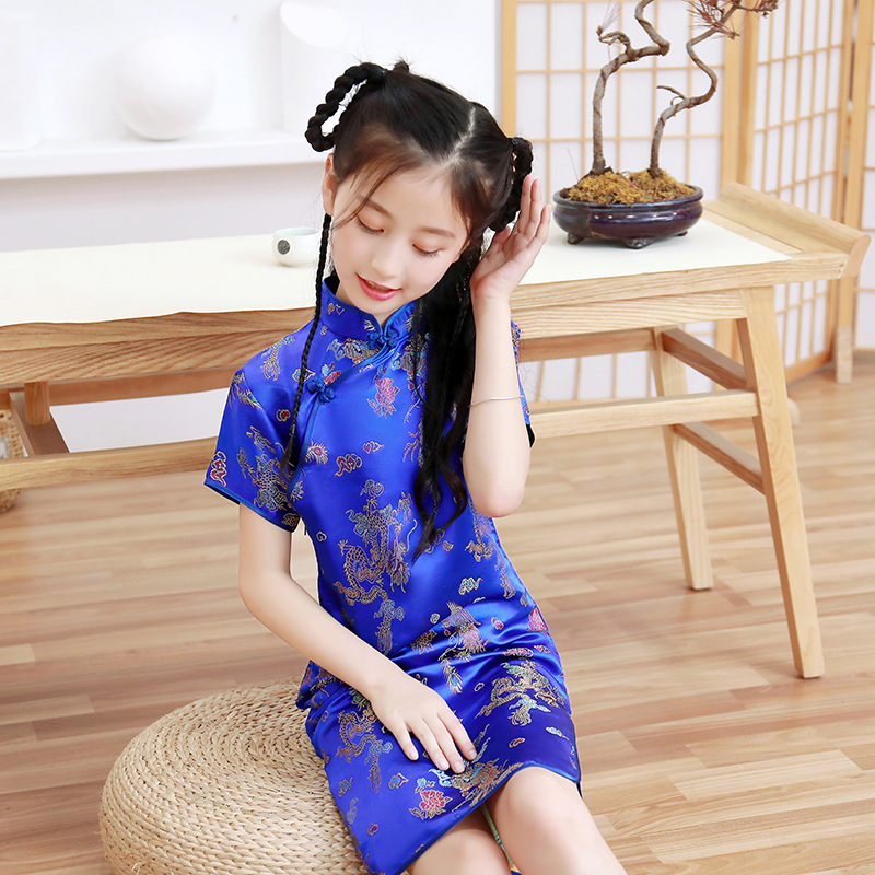 Letnie dzieci Cheongsam smok hafowany feniks Qipao księżniczka sukienka sukienki w stylu chińskim nowy rok Qipao prezent Tang ubrania