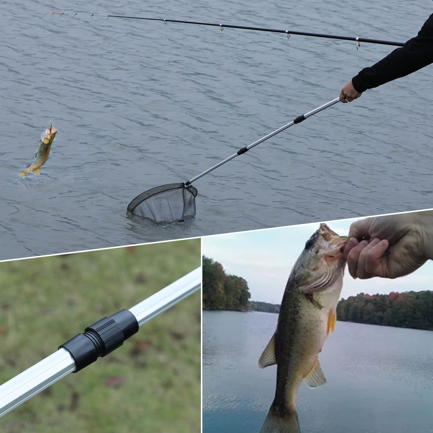 Sougayilang 낚시 그물 알루미늄 합금 텔레스코픽 고무 손잡이는 150cm 접이식 낚시 그물까지 확장됩니다.