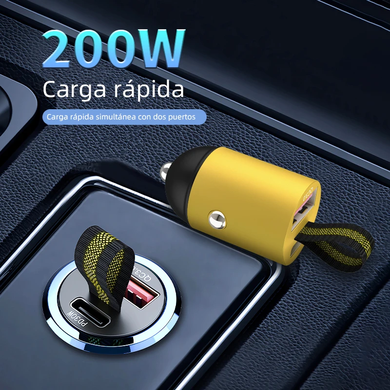 Cargador de coche mini USB de 200w super Fast Charging tipo - C PD Fast Charging car Phone Charger Adapter para iPhone 15 Huawei Samsung
