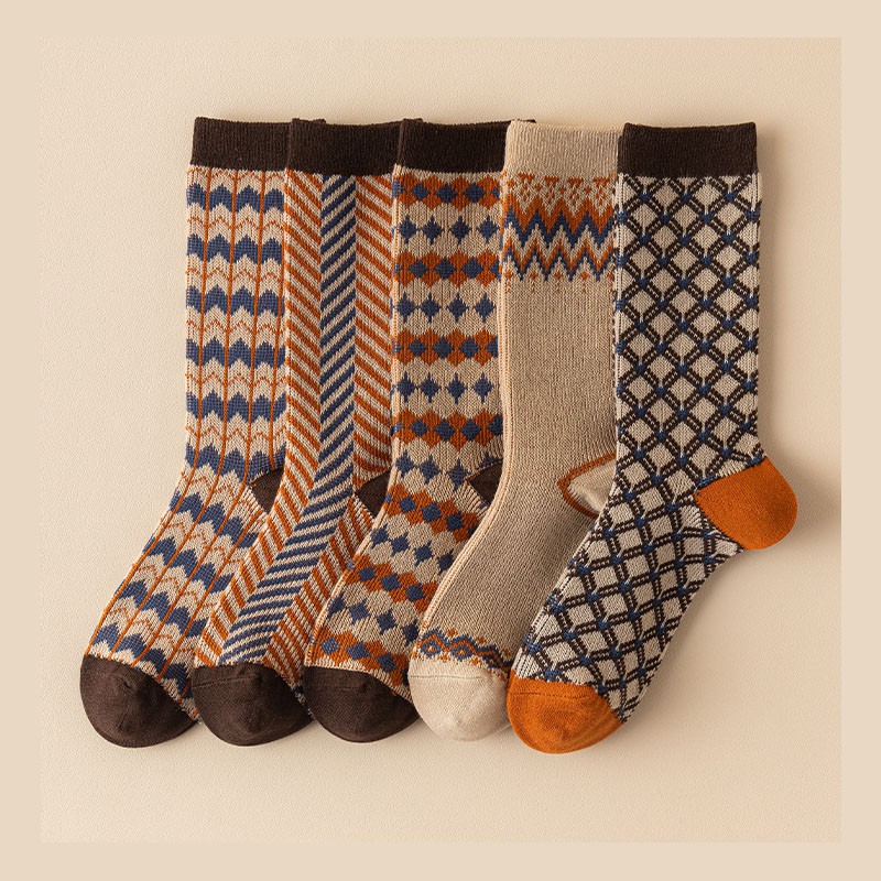 Autumn Winter Cotton Sos Women's Mid-Calf Double Needle Double Road Retro Wave Long Tube Sos Thermal Sta Sos