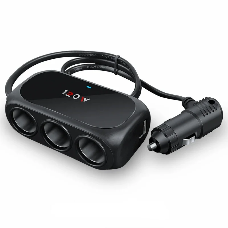 120w 3 em 1 tomada usb dupla isqueiro do carro adapte 12v 24v divisor led carregador rápido adaptador de tomada para iphone gps dashcam