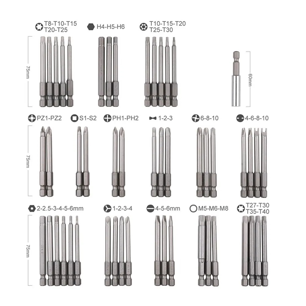 50 conjuntos de chave de fenda extra longa com cabeças de chave de fenda de segurança de 75 mm, cabeças de chave hexagonal em forma de estrela Torx, han totalmente automático