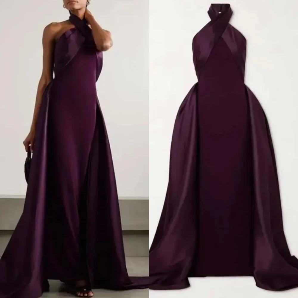 Dostosowane wykwintne eleganckie plisowane drapowane długie sukienki w kształcie litery A Halter Sukienki na specjalne okazje Dopasowana moda