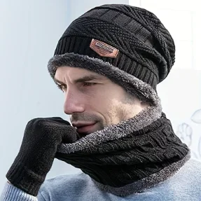 Gorro de invierno, bufanda y guantes con pantalla táctil, conjunto para hombres y mujeres, gorro de calavera de punto cálido a la moda
