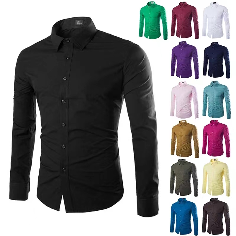 Nueva camisa Multicolor de Color sólido a la moda para hombre, camisa informal de manga larga para hombre, ajustada, cómoda, de talla grande 55-110KG