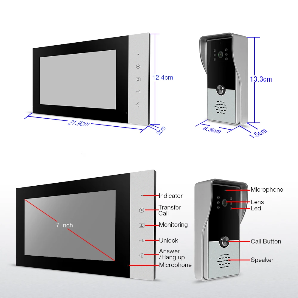 video-intercom 1200TVL 4-draads villa visueel intercomsysteem, oproepontgrendeling en andere functies