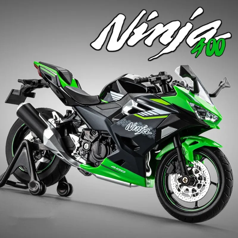 Kawasakis Racing Modelo de Motocicleta Cross-Country, Ninja 400, Metal Street, Coleção de Som e Luz, Presente Infantil, 1:12