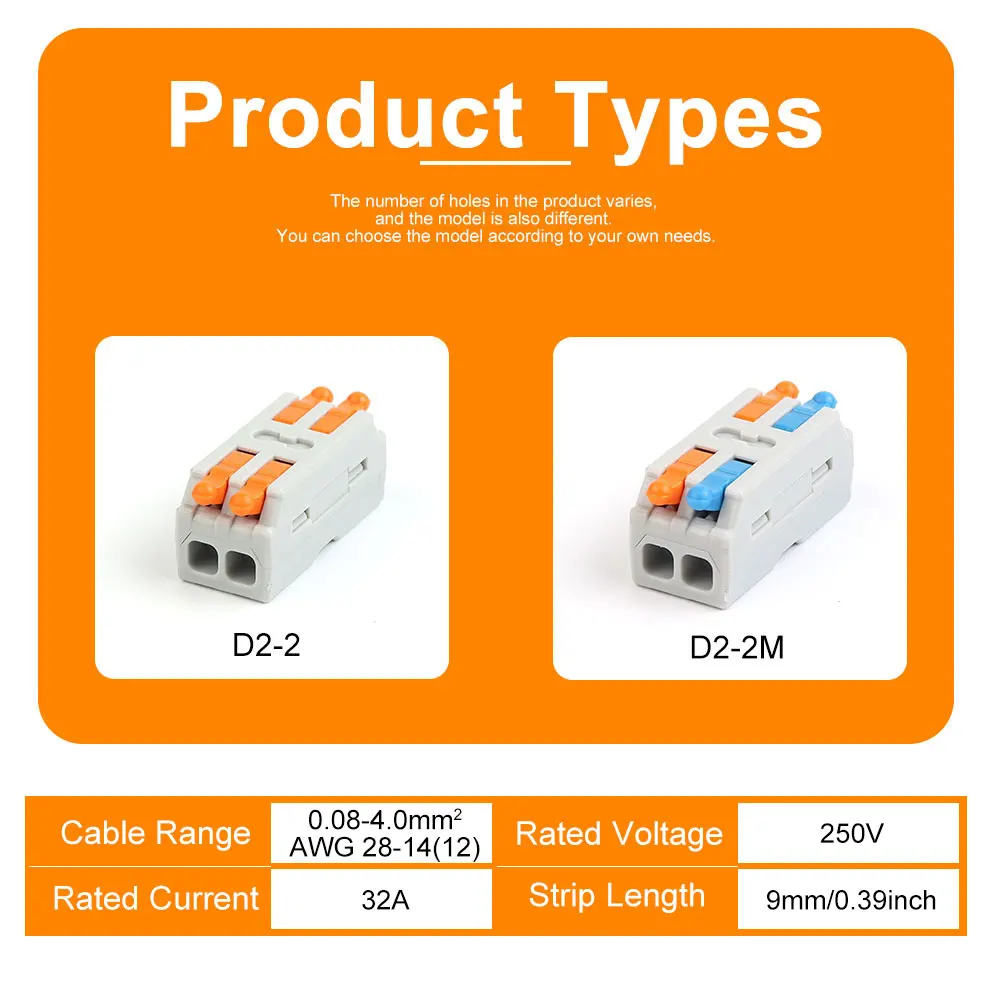 10PCS Mini Fast สายไฟตัวเชื่อมต่อ Universal Compact Splitter ตัวนําไฟฟ้า Push-in Home Terminal Block