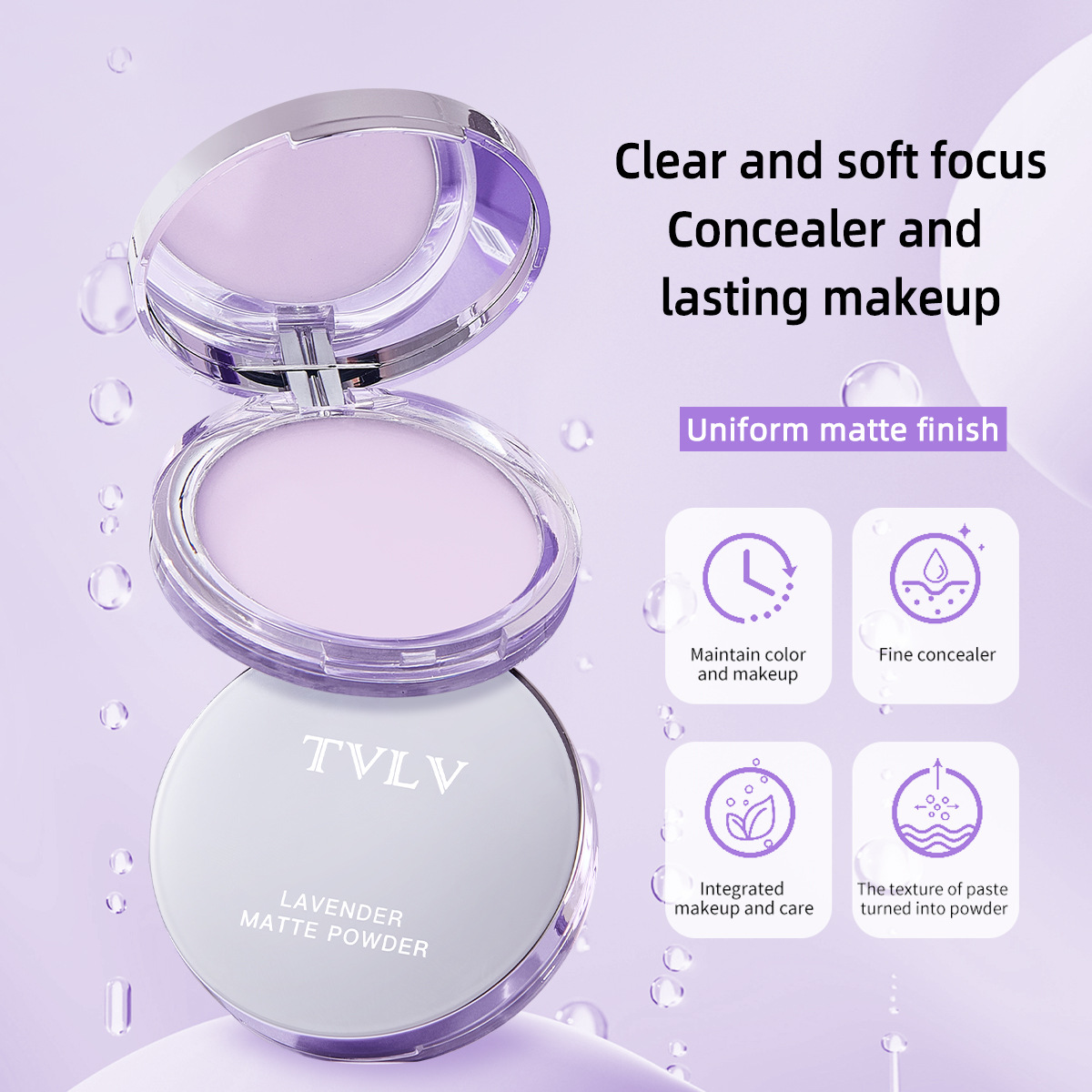 Waterproof Violet Cream powder Natural Stick Facial Long term Oil Control Easy Apply Makeup Powder Cosmetics