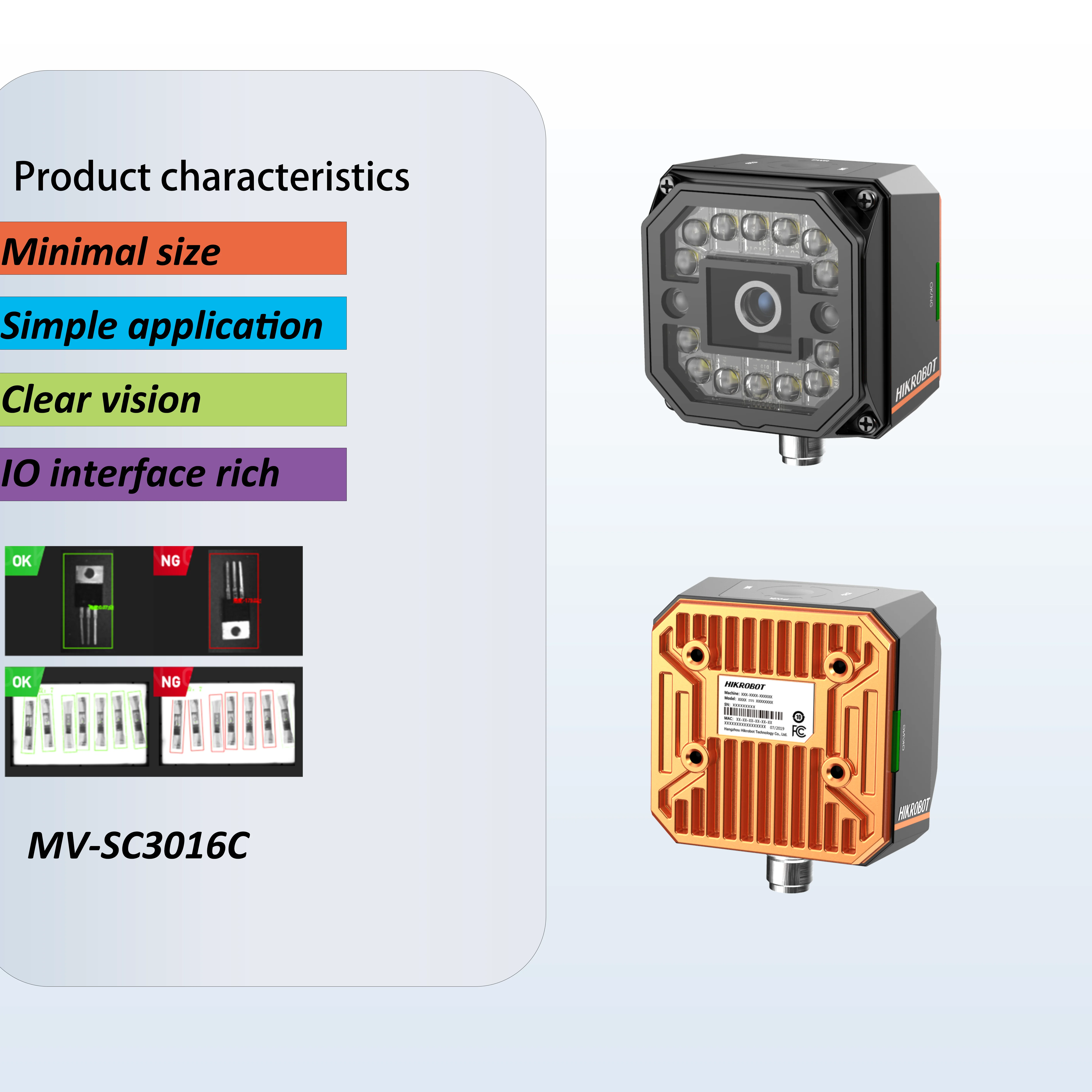 MV-SC3016C HIKROBOT 1.6MP Color CMOS Automatización global del obturador Sensor de visión artificial Cámara inteligente industrial