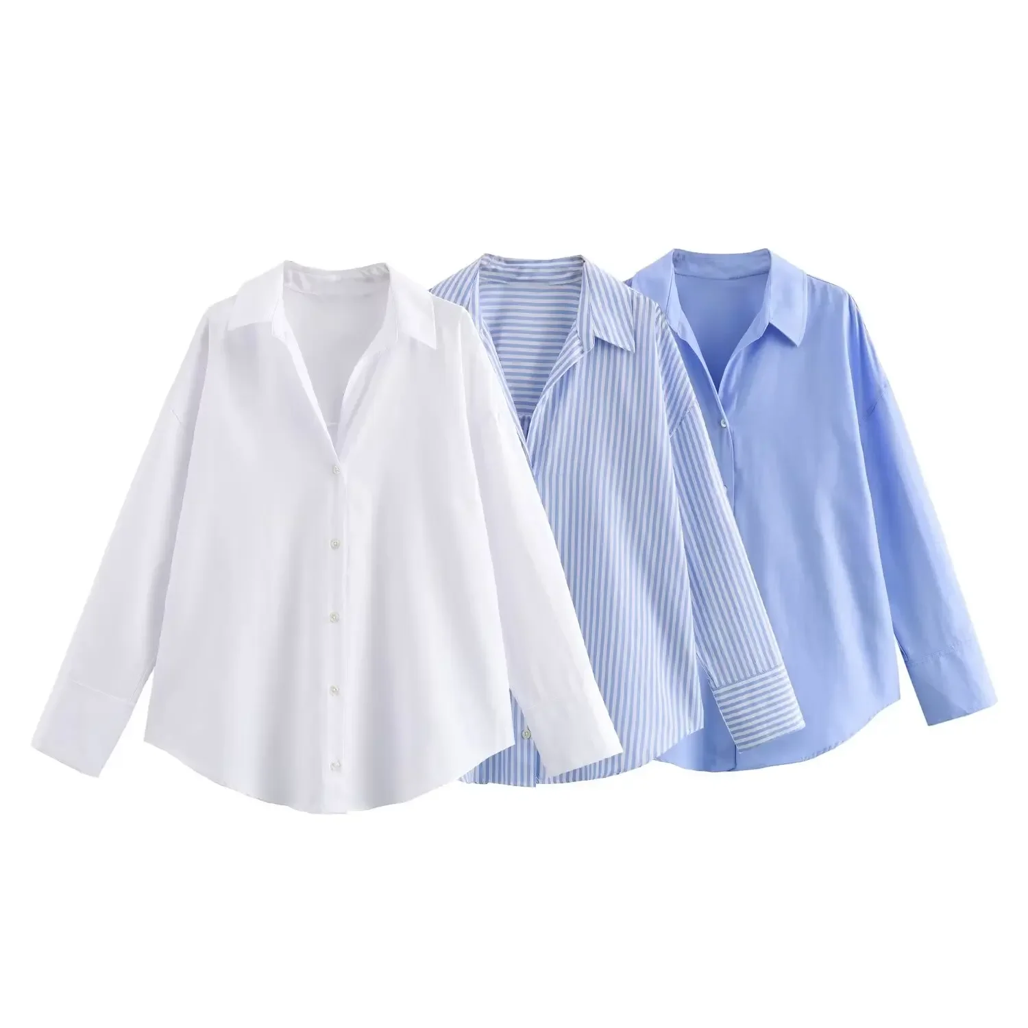 Frauen Mode Frühjahr Baumwolle Oxford Langarm einreiher Revers Bluse Straße Kleidung Hemd Chic Damen Tops Mujer