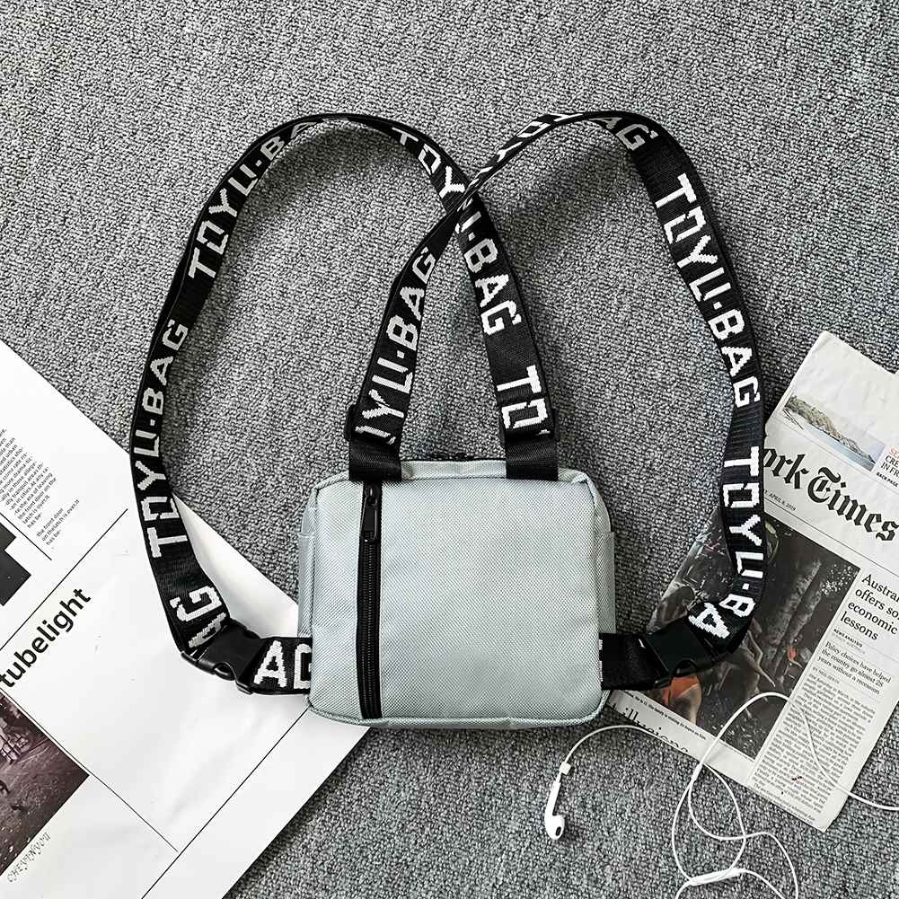 Bolsa de pecho de nailon ajustable para hombre y mujer, riñonera informal de estilo Hip Hop, con bolsillo frontal