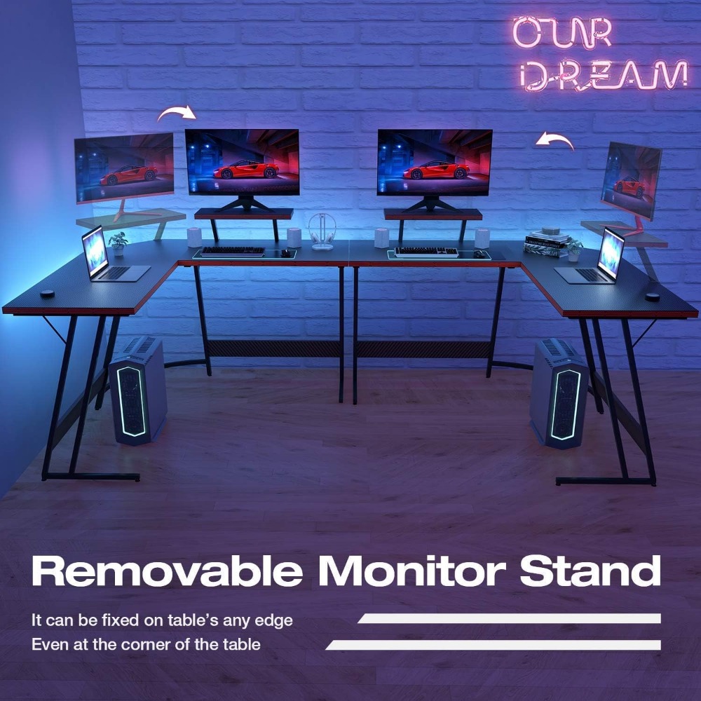 L Shaped Gaming Desk Computer Corner Desk PC Gaming Desk Table with Large Monitor Riser Stand