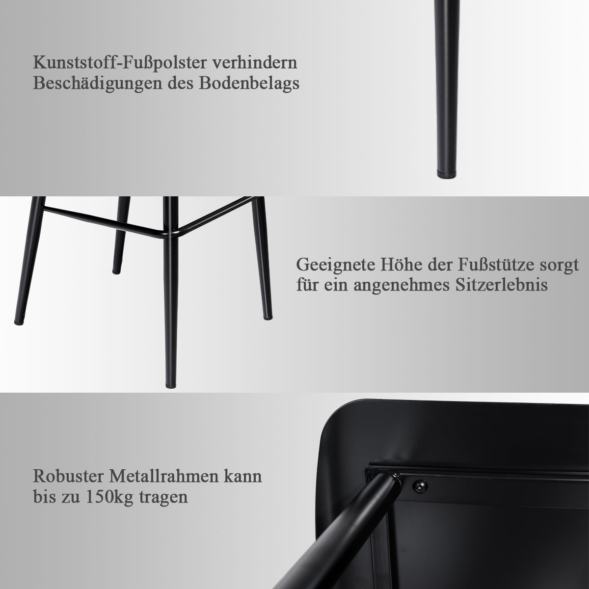 2er Set Esszimmerstuhl Barstuhl, Schicker Bistrostuhl Beistellstuhl aus Metall, Essstuhl mit Rückenlehne, Barhocker Caféstuhl