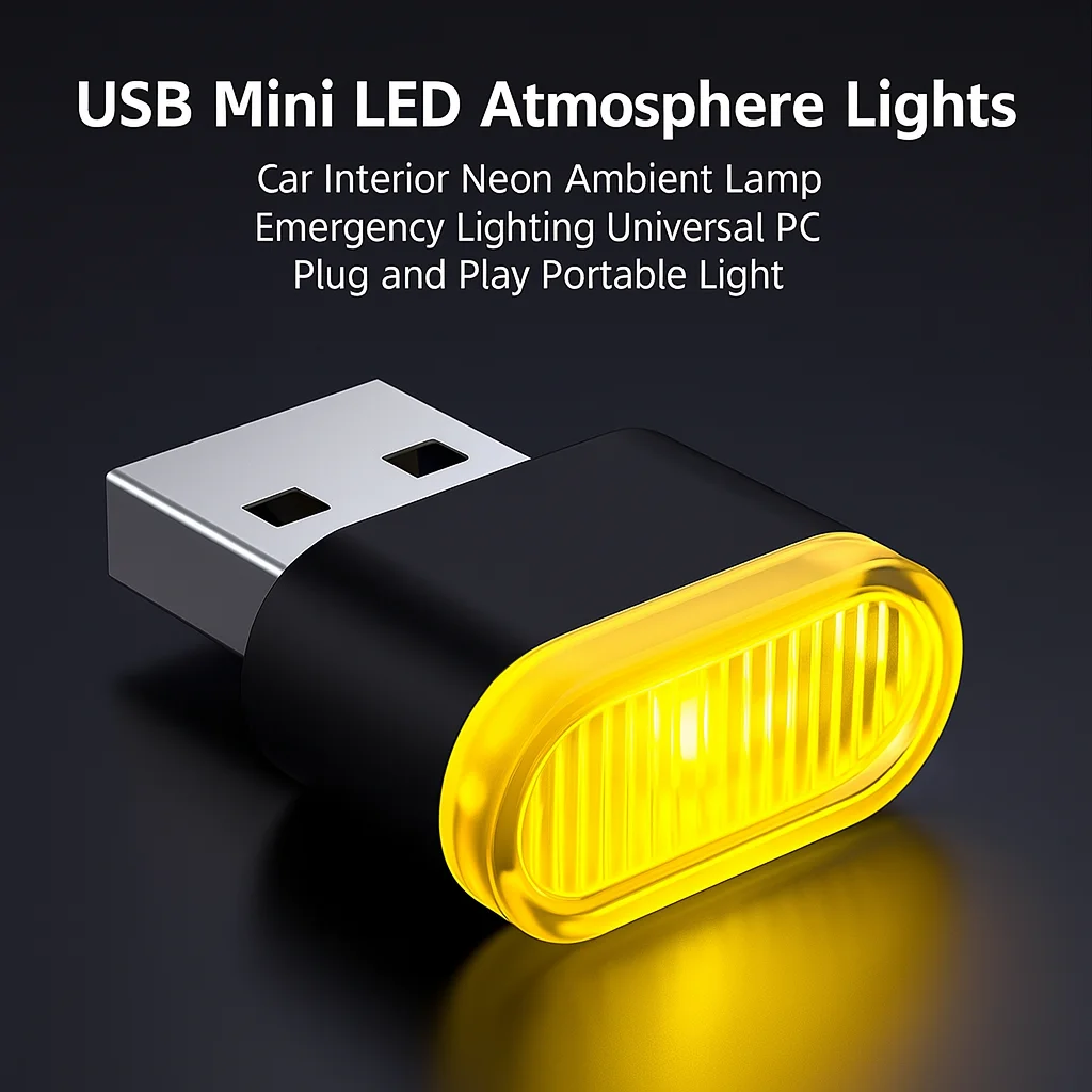 Mini luce ambientale a LED USB, lampada al neon per interni auto, illuminazione di emergenza, luce notturna, plug and play per PC portatile, luce USB portatile