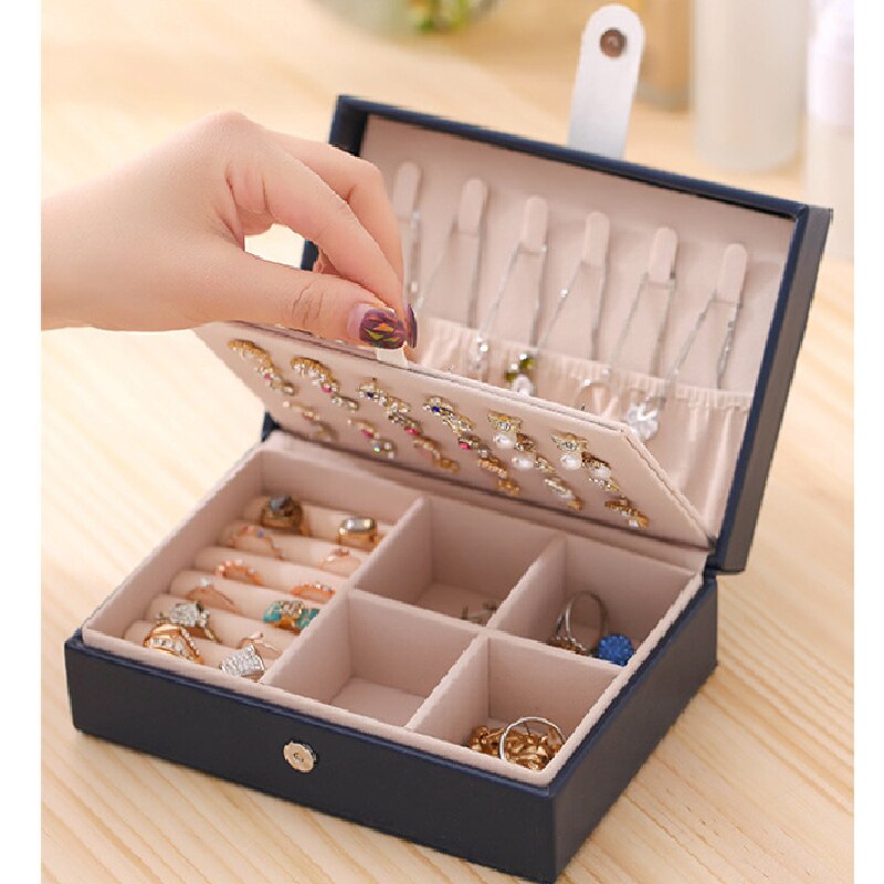 1 stücke Doppel Schicht Lagerung Box Damen Prinzessin Einfache Stil Leder Flip Typ Schmuck Box Reise Hause Tragbare Schmuck Box