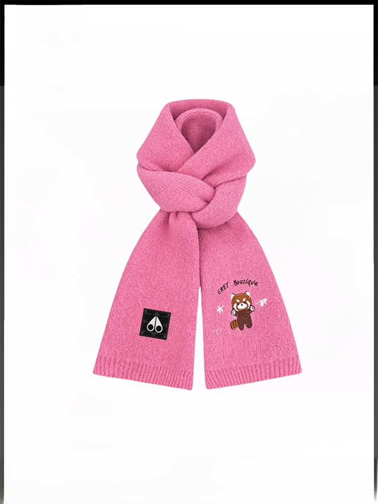 ムースキングシップ刺繍ウールスカーフ女性のファッショナブルな暖かいクリップ秋冬多用途かわいいアライグマデザイン