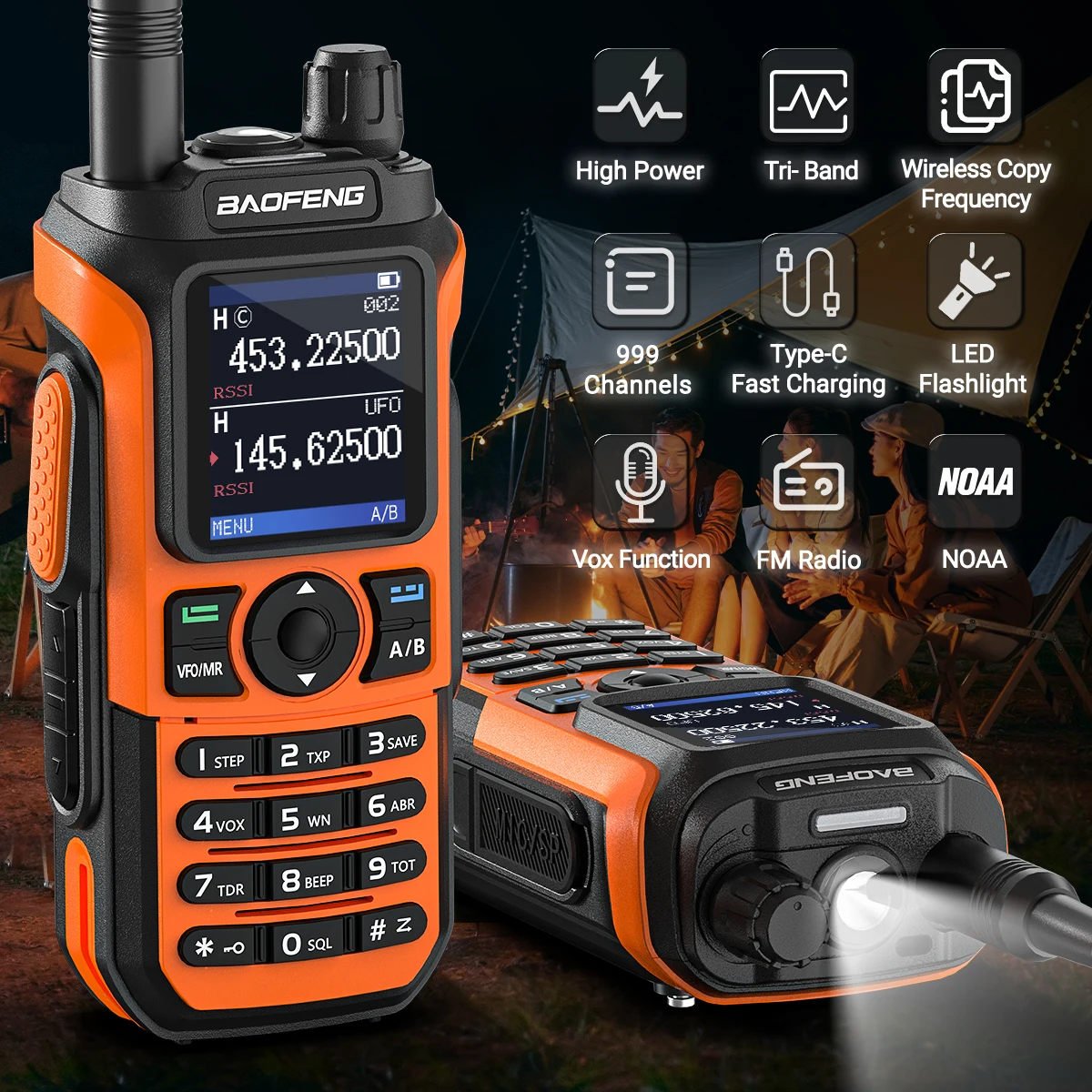 2x Baofeng UV-21 PRO Walkie Talkie Long Range Wireless Copy Frequency Typ-C Ladegerät Tri Band Leistungsstarkes wasserdichtes Funkgerät