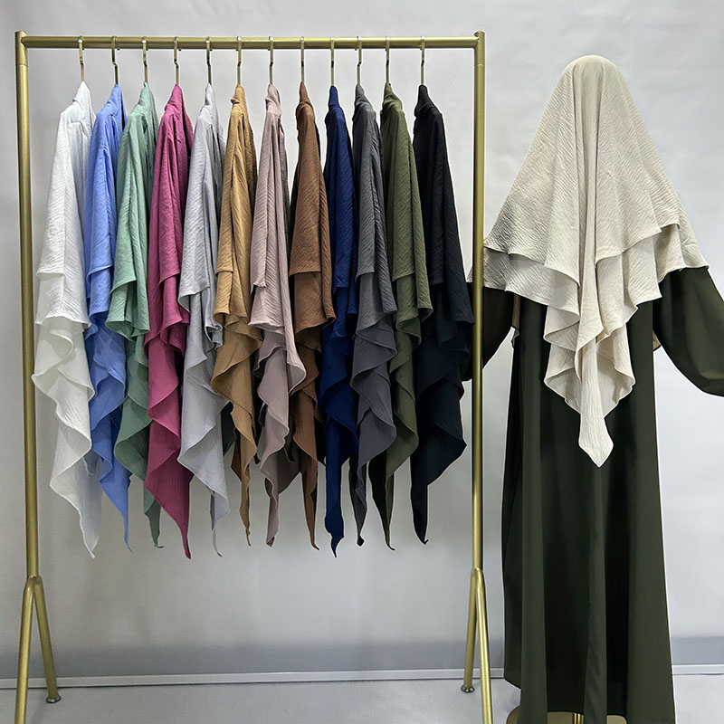 Khimar duas camadas jazz crepe camadas duplas de alta qualidade muçulmano modesto moda oração longo hijab atacado roupas islâmicas