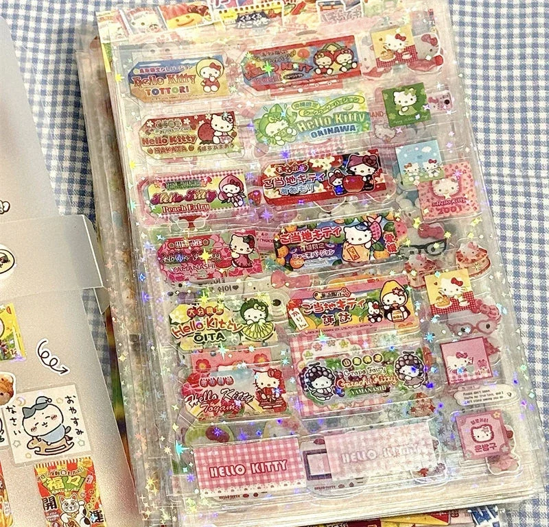 5 시트 만화 HelloKitty Rilakkuma 스티커 만화 애니메이션 다이 커팅 깜박이 레이저 스티커 데칼 DIY 핸드북 장식