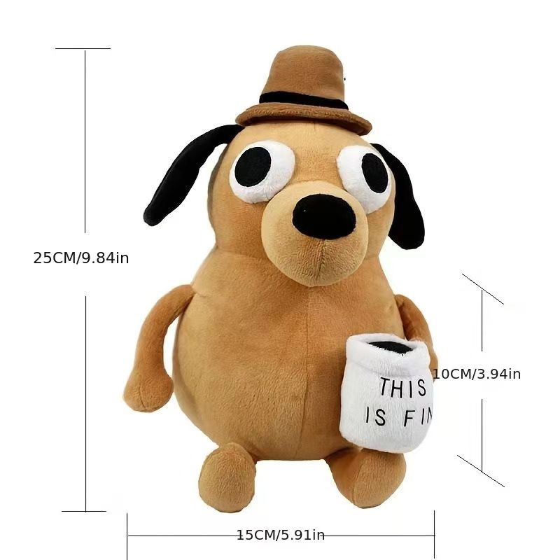 This Is Fine Meme Tier Kaffee Hund Plüschtier Weiche Stoffpuppe Kinderspielzeug Geschenk für Kinder Jungen Geburtstag
