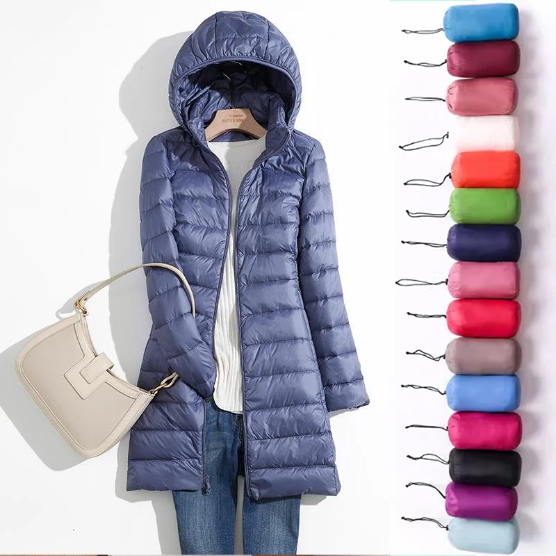Plus Größe 5xl 6xl 7xl Herbst frauen Herbst Winter Ultra Leichte Packbare Lange Puffer Jacke Weibliche Mit Kapuze Koreanische dünne Mantel