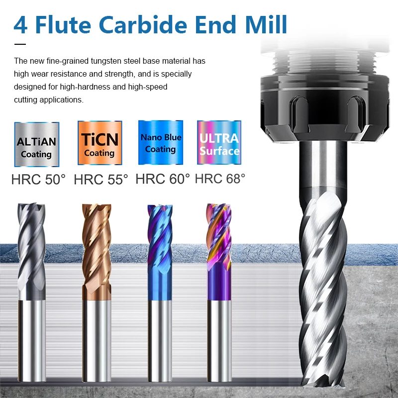 XCAN Xay Cắt 4 Sáo Router Bit 1-12Mm Carbide Cấp Cối Xay HRC 55 TiALN Phủ Máy CNC dụng Cụ Xay Cấp Nhà Máy