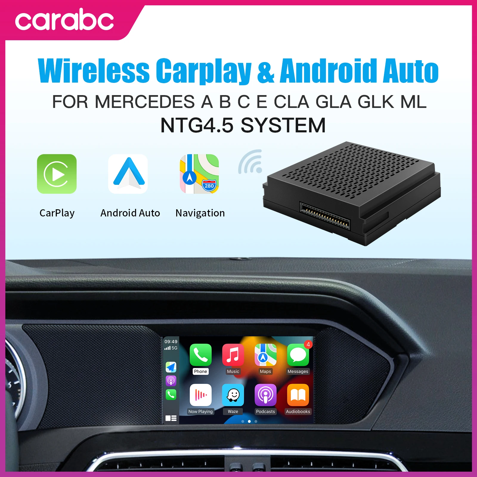 CARABC Wireless CarPlay for Mercedes Benz Android Auto Mirror Link AirPlay Function Models A, B, C, E, CLA, GLA, GLK, ML, NTG4.5