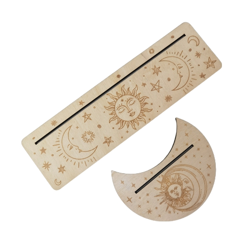 Soporte para cartas Tarot madera G92F, Base para Altar con fases luna, soporte para tarjetas rectangulares con forma