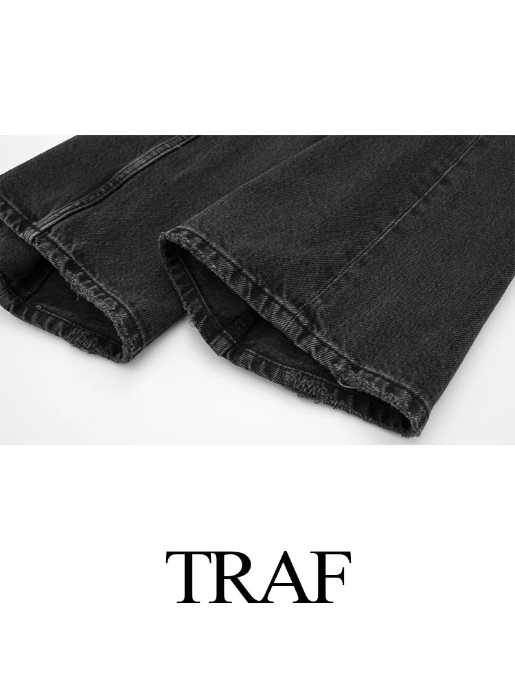 TRAF 2023 女性のファッションデニムジーンズ固体ルーズ長ズボン女性とグラデーション多用途カジュアルストリート Mujer だぶだぶのズボン