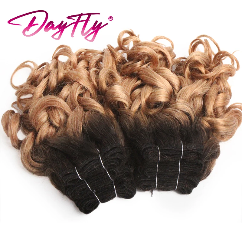 Cabelo brasileiro tecelagem com fecho, pacotes curtos de cabelo humano, Ombre Bouncy Curly Bundles, 4x4, 6 + 1/Lot
