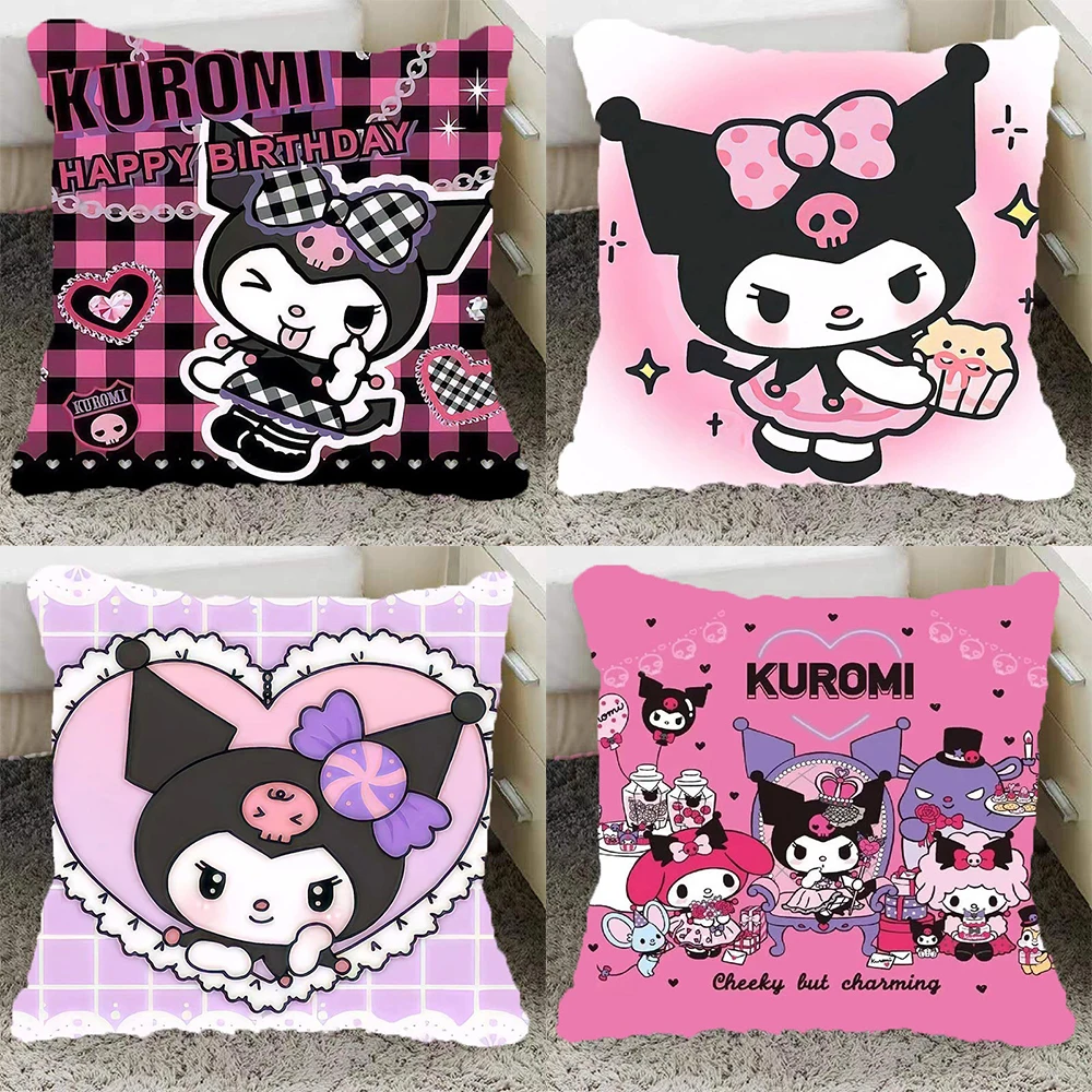 Funda de almohada Sanrio con dibujos animados, funda de cojín para sofá de anime bidimensional Kuromi Melody, decoración del hogar para habitación femenina, regalo de cumpleaños
