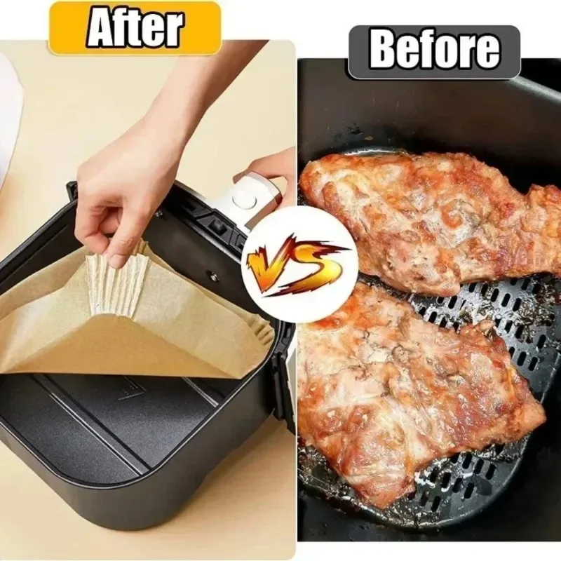 Revestimientos de papel desechables para freidora de aire, papel para hornear impermeable a prueba de aceite, pergamino redondo cuadrado y rectangular, suministros para fiestas de cocina
