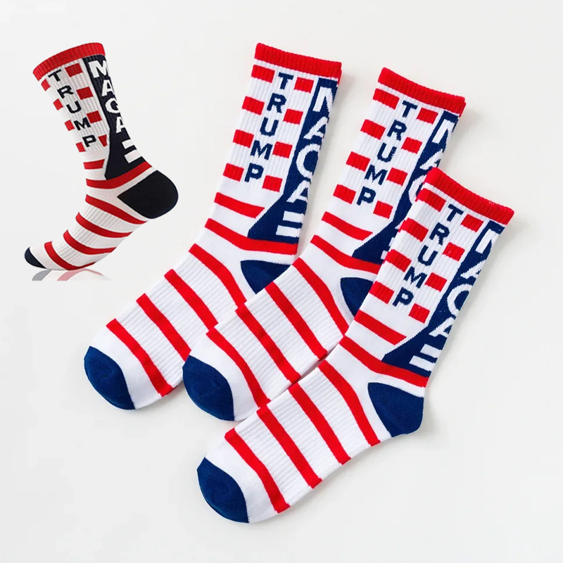 Calcetines divertidos del presidente Donald Trump para hombre, calcetines de arce con bandera de Trump, calcetines de compresión, ropa de calle, calcetines de Hip Hop para hombre