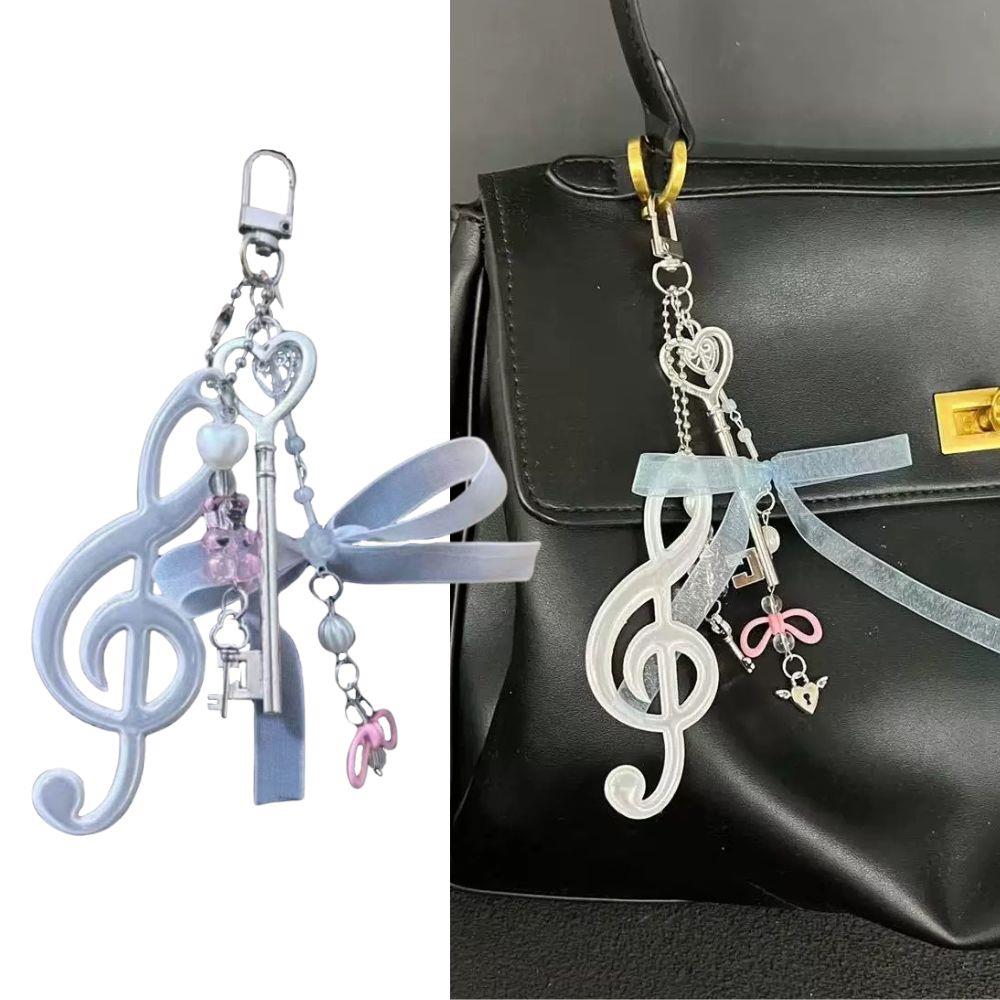 New Resin Music Note Keychain For Bags Creative Bag Charms Bag Pendant Ins Phone Pendant Backpack Hanging Ornament Bow Keyring