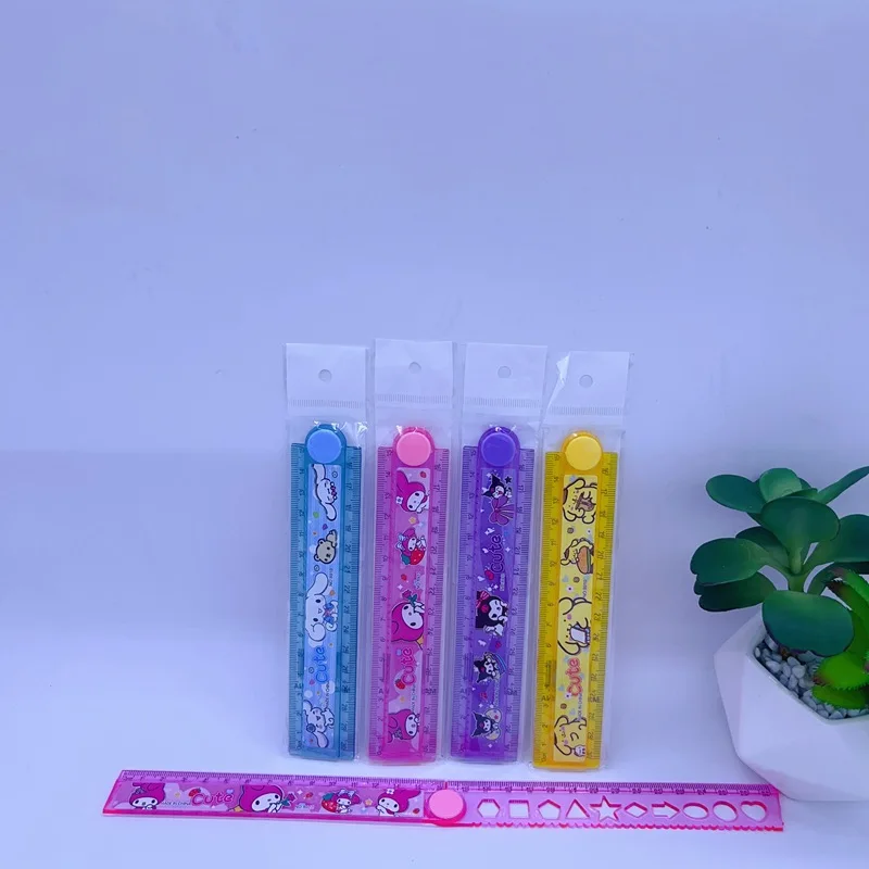 40 Uds nueva My Melody Kuromi Cinnamoroll dibujos animados 30cm regla plegable estudiante pintura regla con ondas papelería productos al por mayor